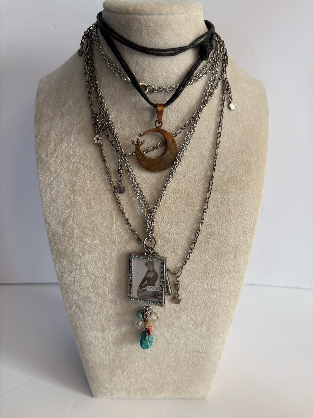 Layered Necklace Set Celestial Moon Charm Mixed Metal 3 Piece Necklace